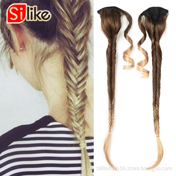 Silike Synthetic Ponytail Extensions 24inch Fishtail Braids Hair Drawstring Braiding Clip in Ponytail Hair Extension Ombre Color